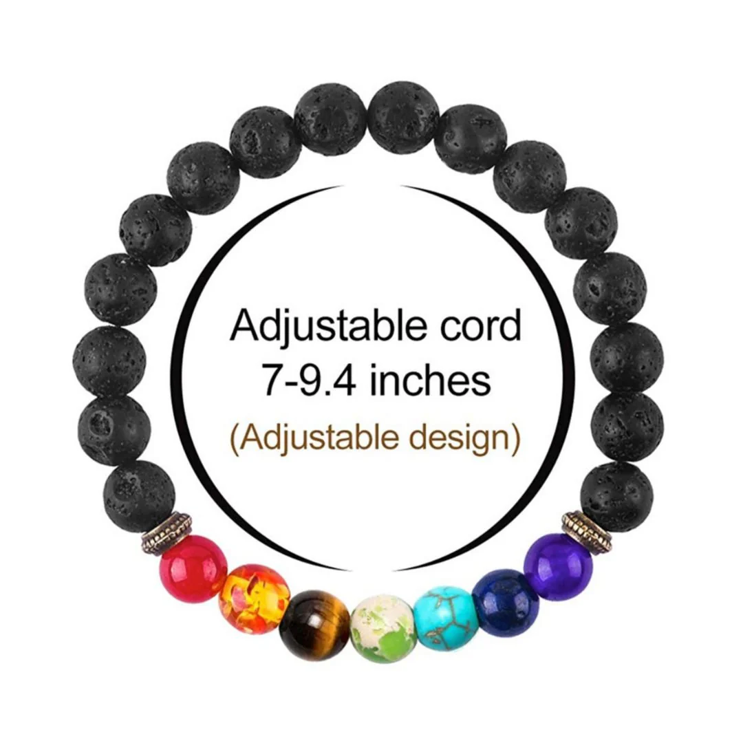 Seven Chakra Healing Bracelet | Lava Stone Beads and Natural Stones Bracelet - Image 4
