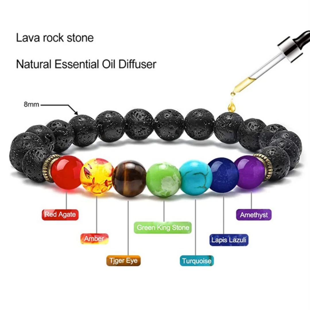 Seven Chakra Healing Bracelet | Lava Stone Beads and Natural Stones Bracelet - Image 5