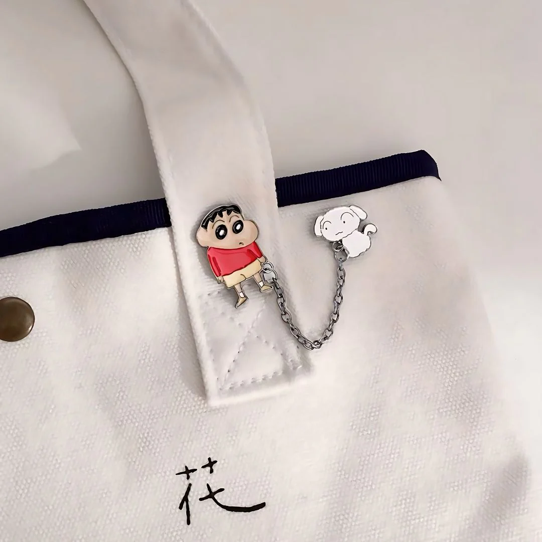 Kawaii Shin Chan Enamel Lapel Pins | Shinchan with Shiro - Image 2