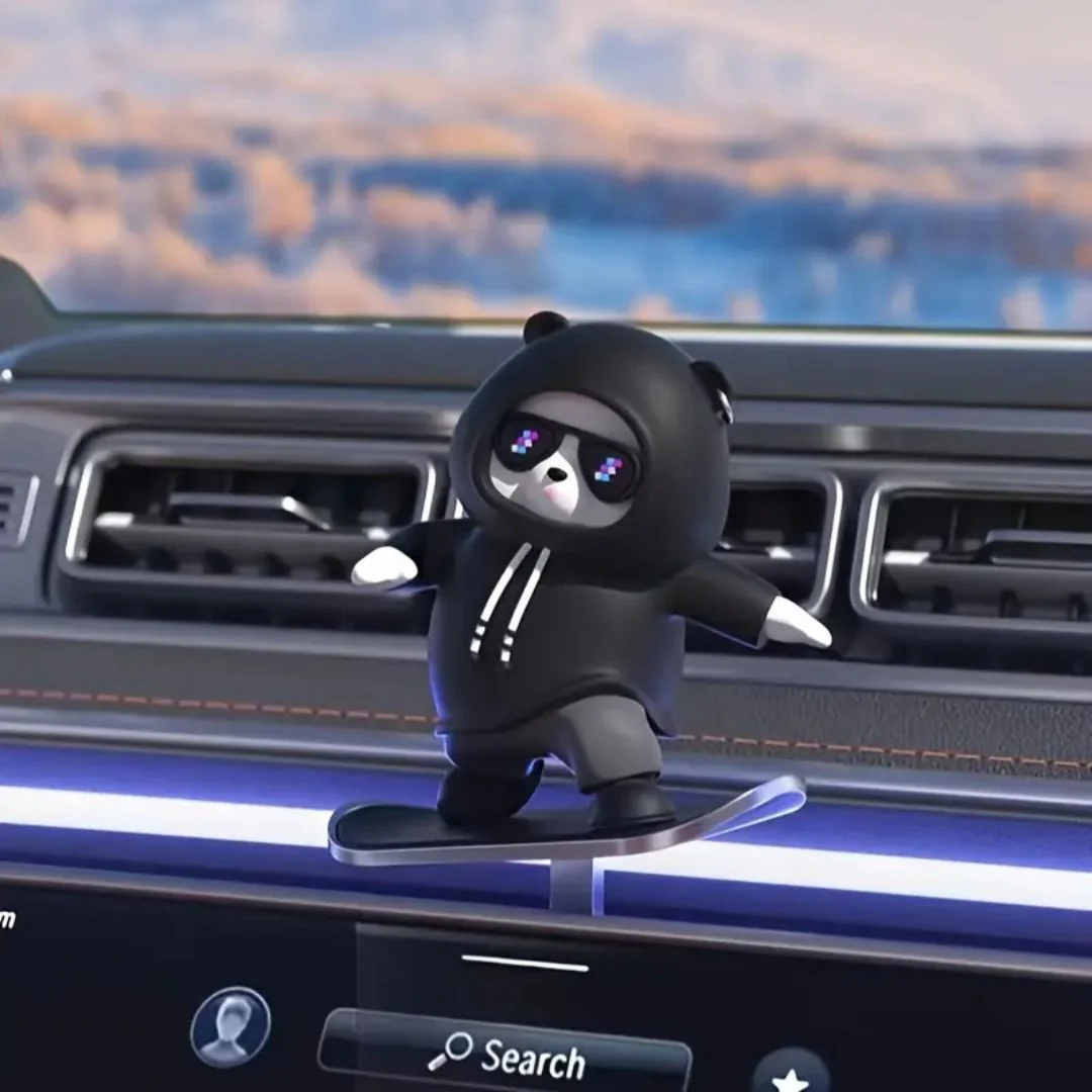 Movable Skateboarding Panda Car Interior Decoration - Image 2
