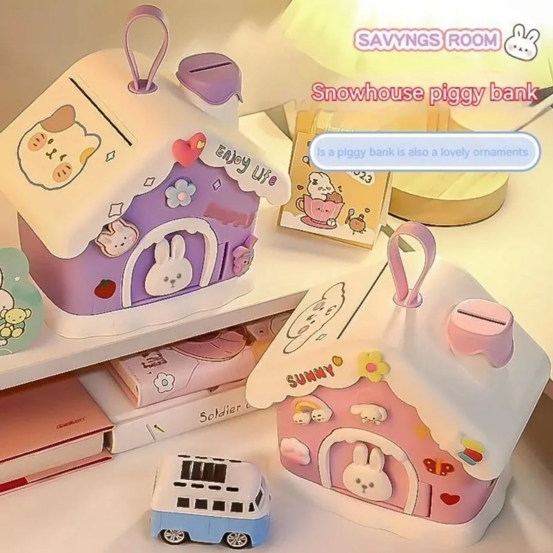 Snow House Money Bank | Cute Coin Bank With Key - Image 5