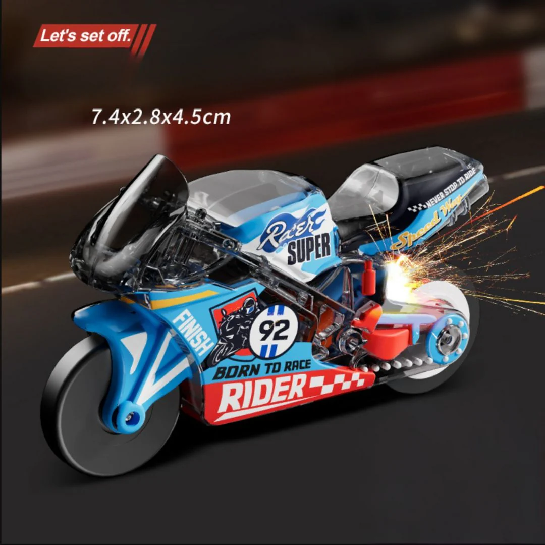 Mini Sparking Stunt Bike Toy – Pull Back, Pop Wheelies &amp; Ignite the Fun! - Image 2