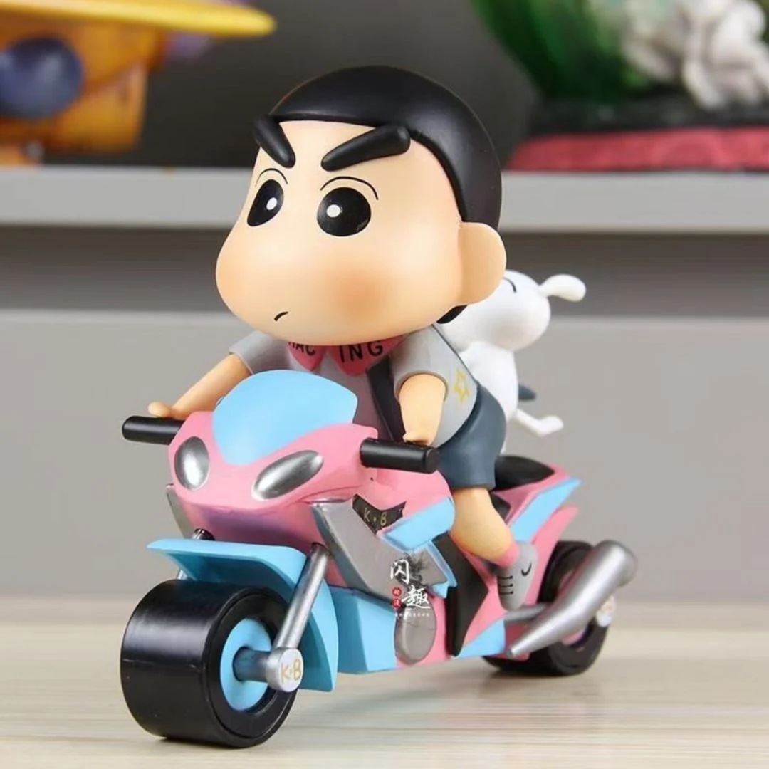 Speedy Shinchan on Bike  Figurine – With Shiro Riding Shotgun