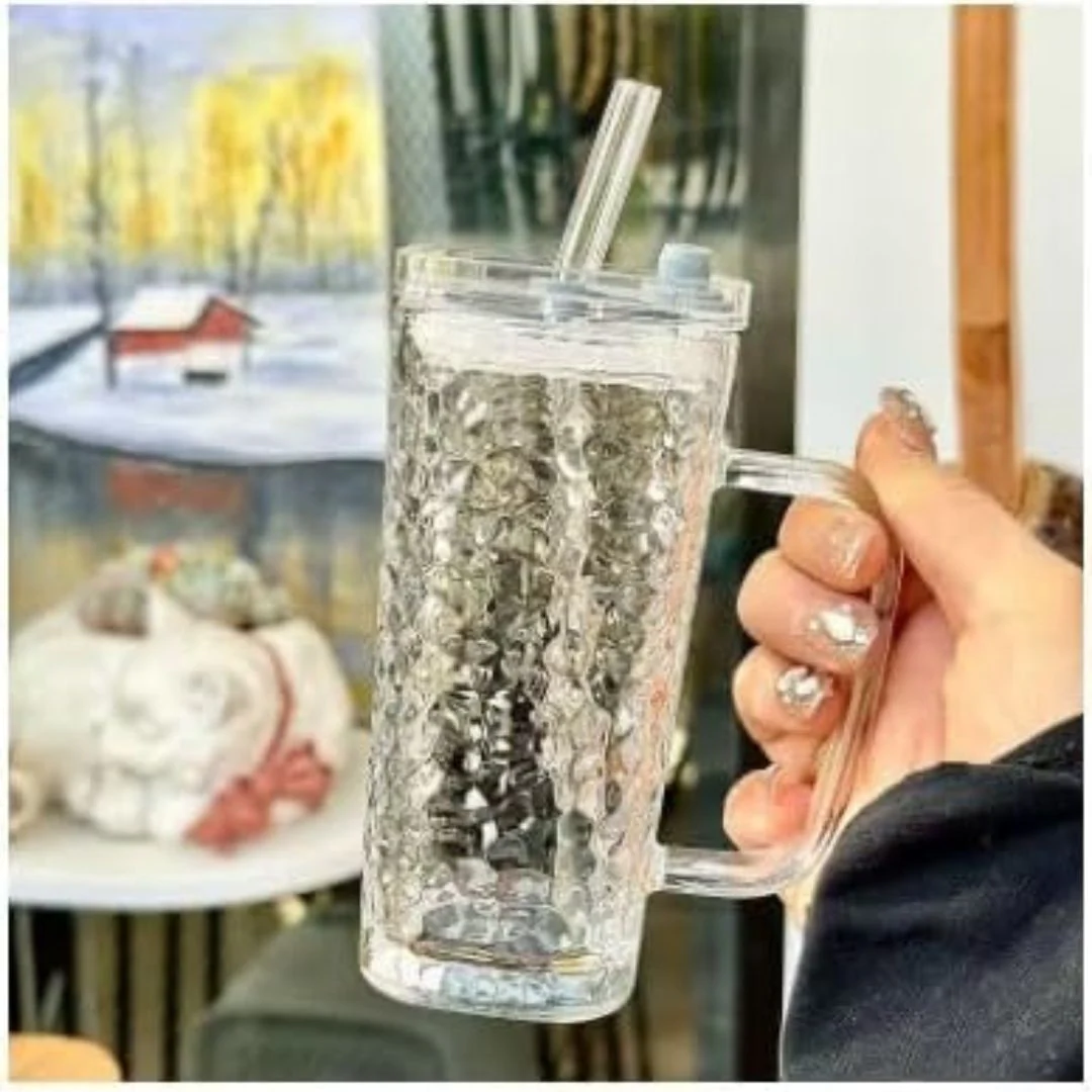 Square Glass Tumbler with Lid and Straw | Heat & Cold Resistant Drinkware - Image 2