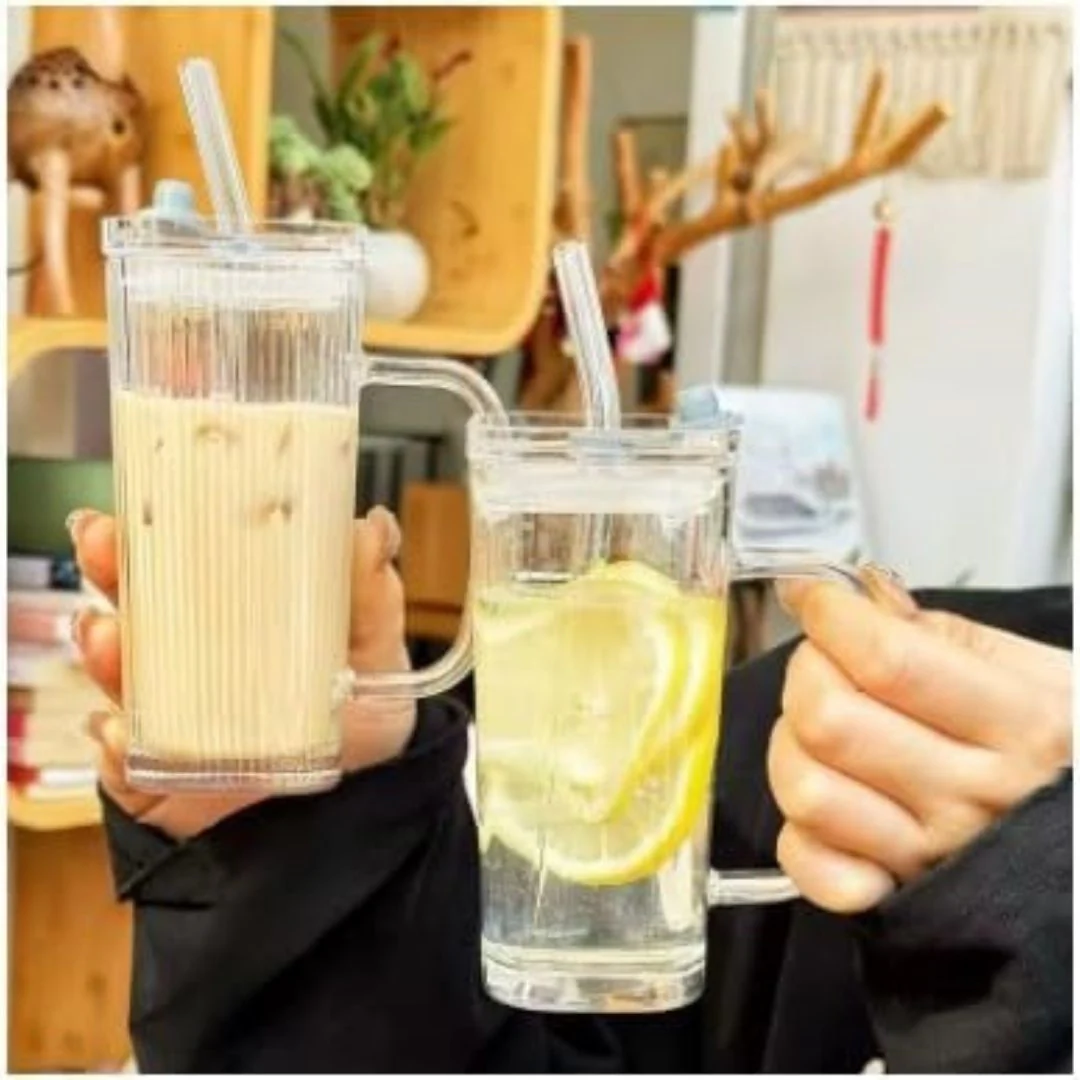 Square Glass Tumbler with Lid and Straw | Heat & Cold Resistant Drinkware - Image 4