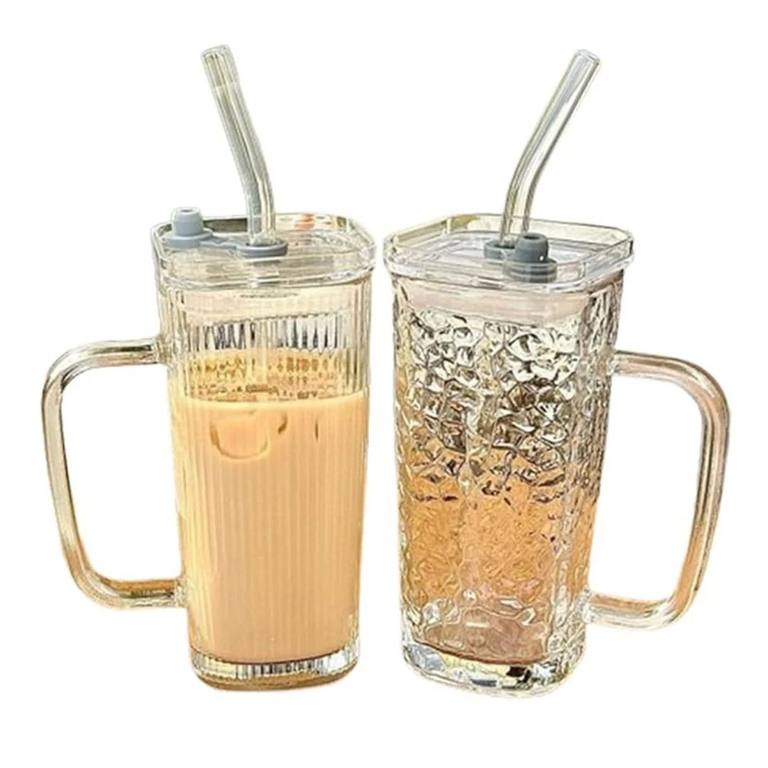 Square Glass Tumbler with Lid and Straw | Heat & Cold Resistant Drinkware - Image 5