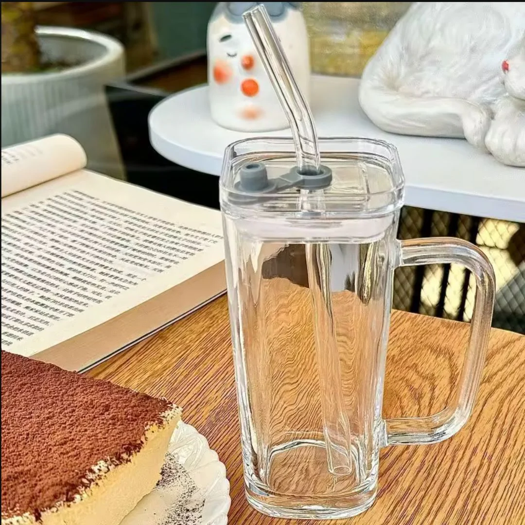 Square Glass Tumbler with Lid and Straw | Heat & Cold Resistant Drinkware - Image 6