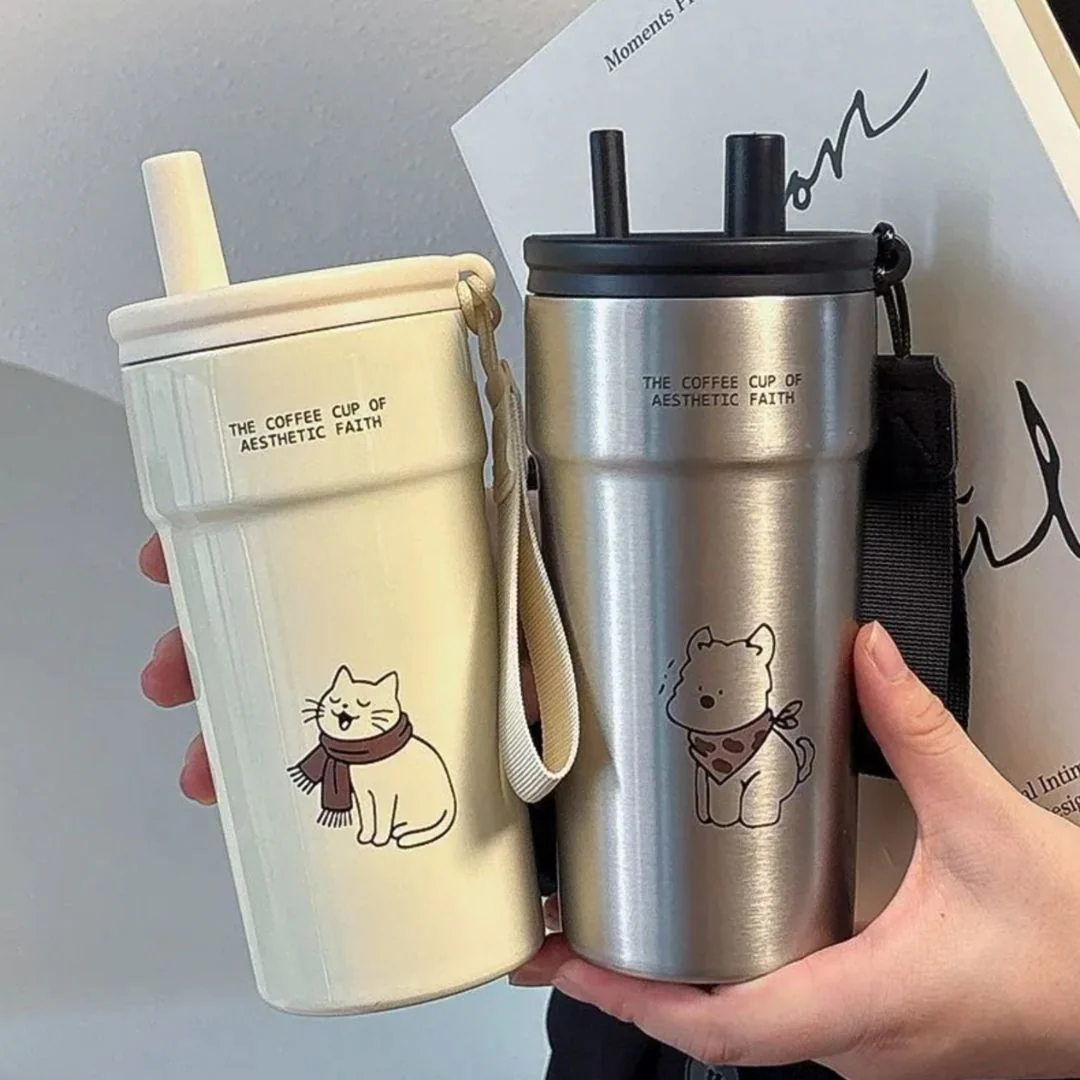 Aesthetic Stainless Steel Travel Mug With Straw - Image 2