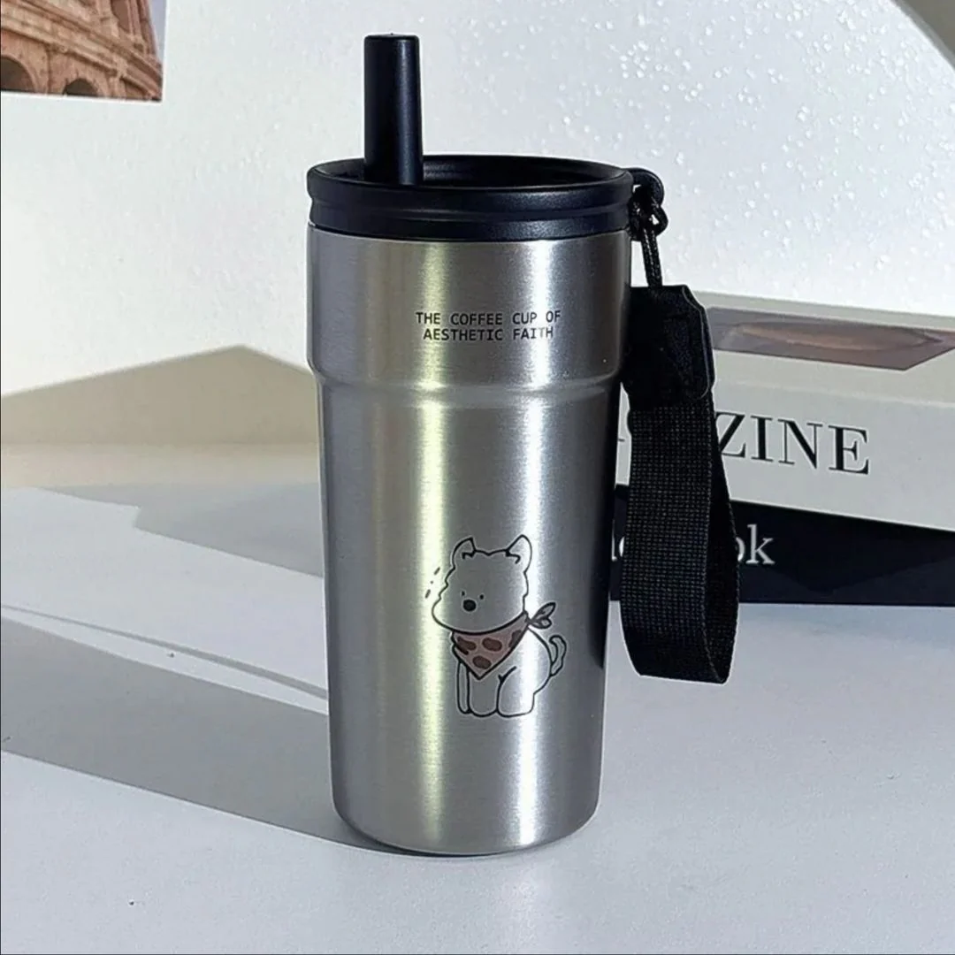 Aesthetic Stainless Steel Travel Mug With Straw - Image 3