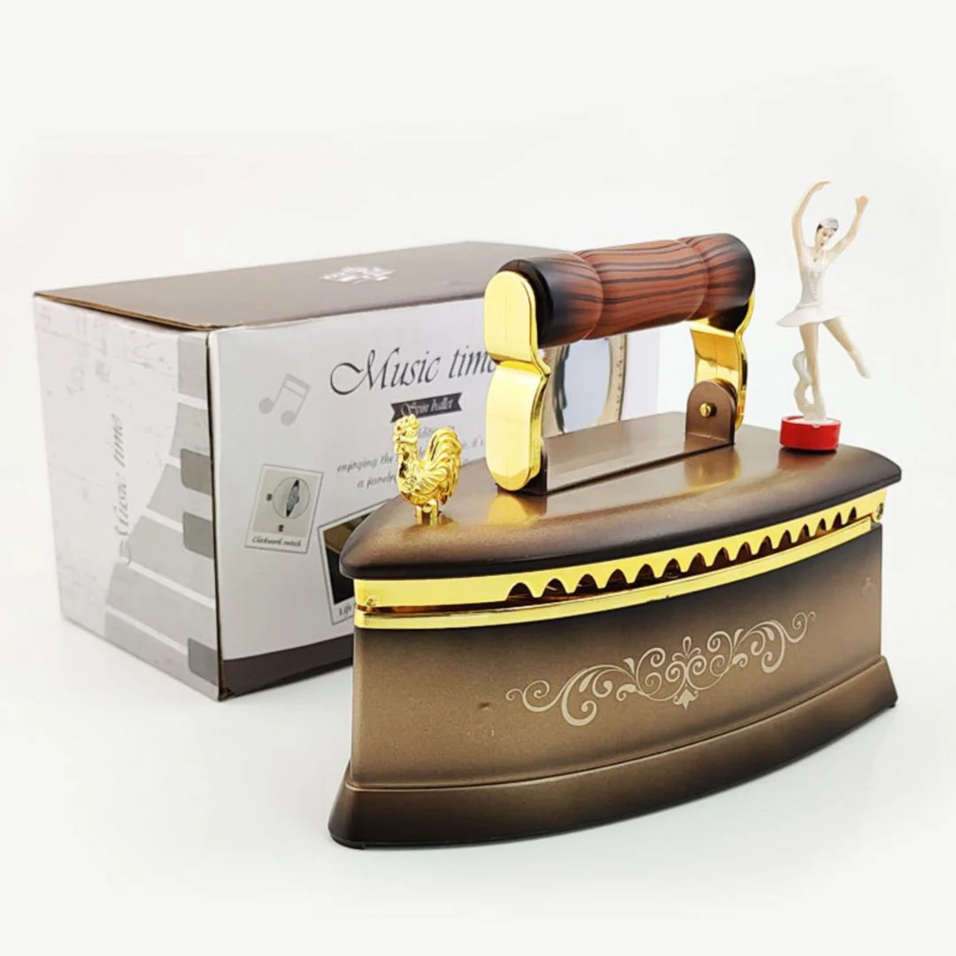 Vintage Steam Iron Music Box with Rotating Ballerina n LED Lights - Image 4