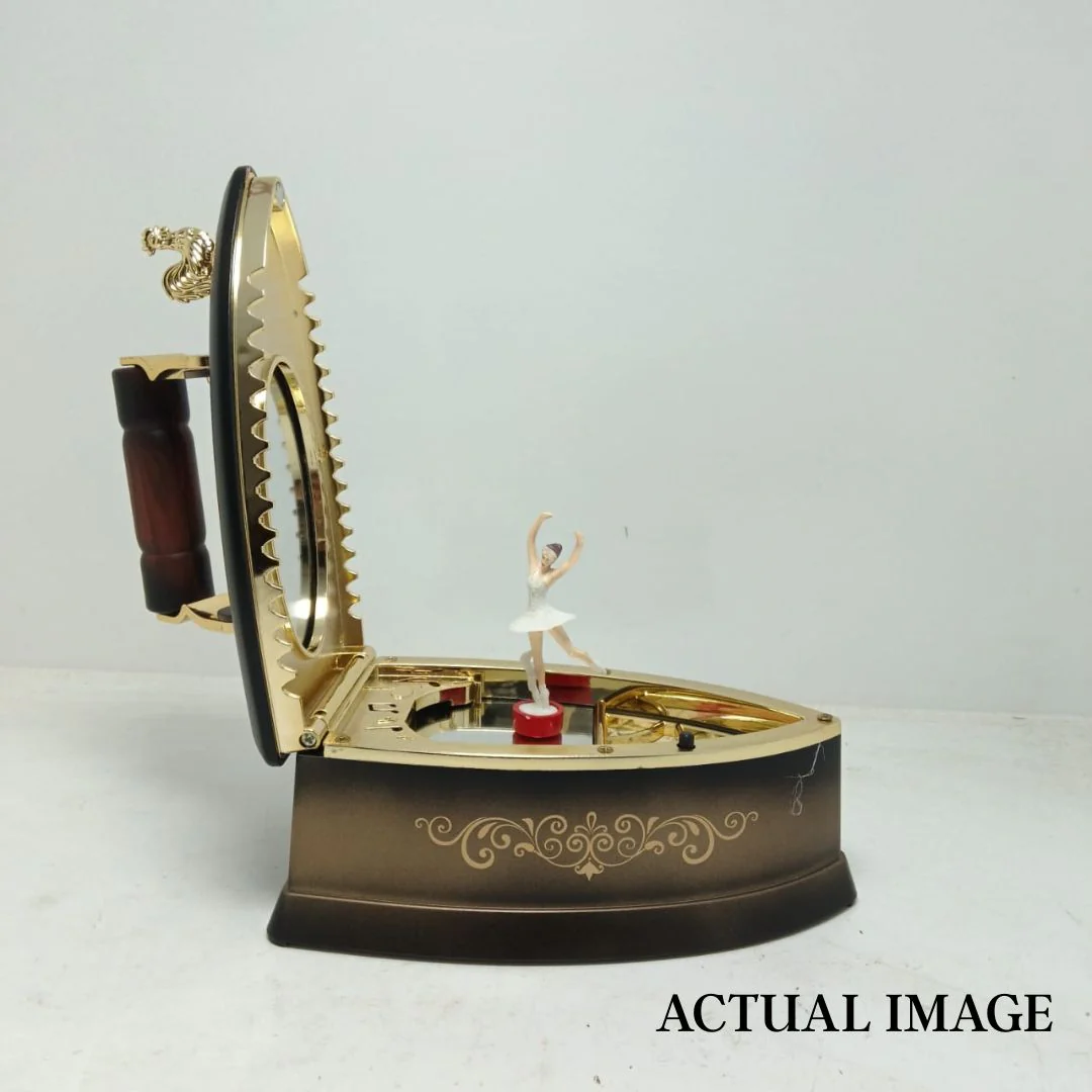 Vintage Steam Iron Music Box with Rotating Ballerina n LED Lights - Image 7