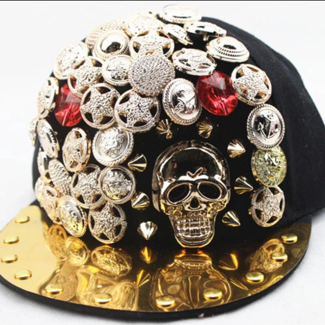 Studded Skull Cap – Black Fashion Cap with Metallic Embellishments n Skull Design - Image 3