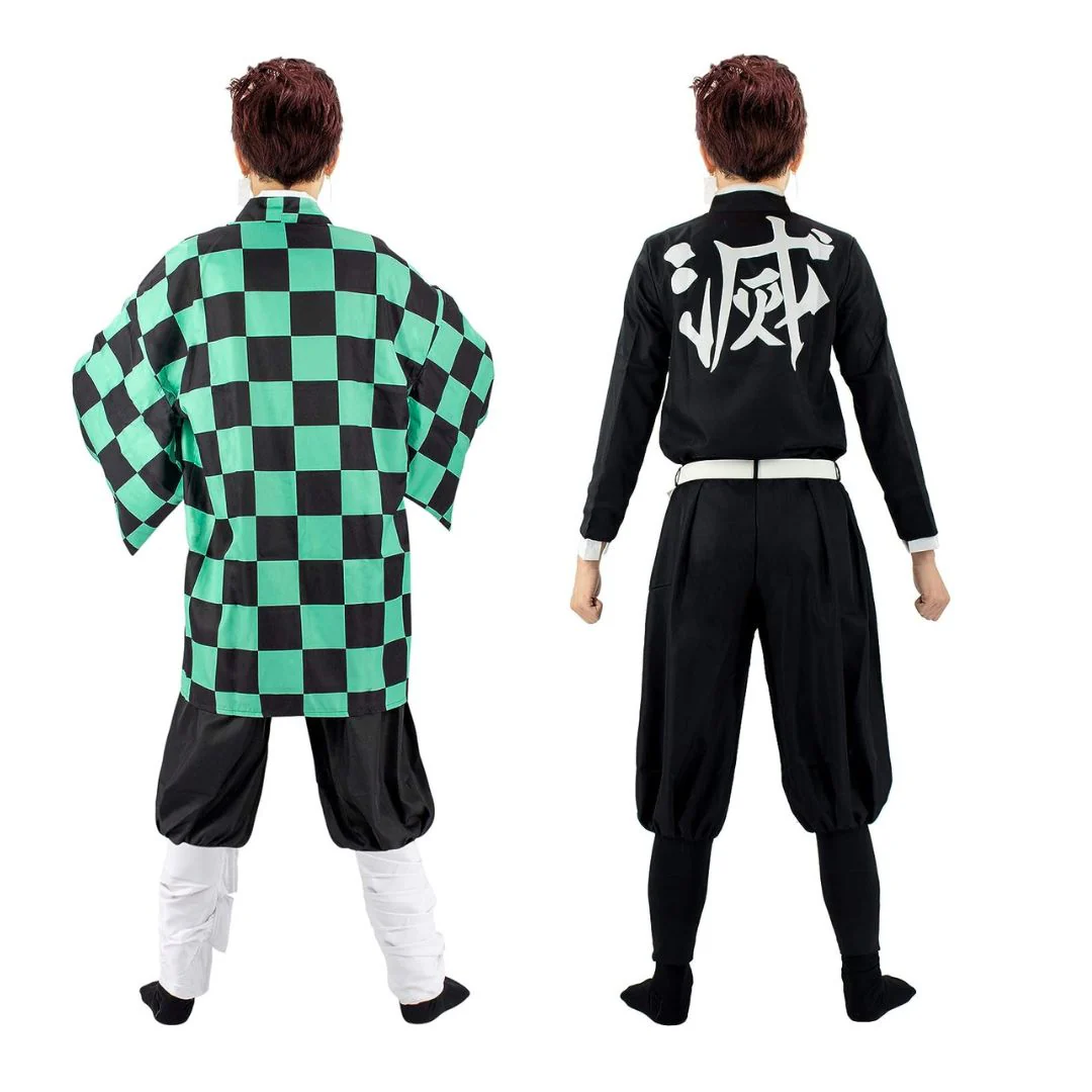 Demon Slayer Tanjiro Cosplay Full Set | Kimono Cloak with Black Suit and Belt - Image 3