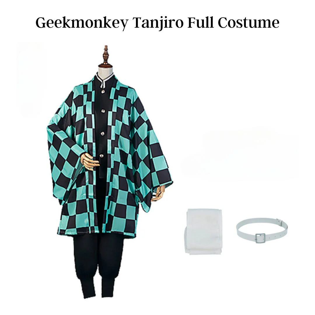 Demon Slayer Tanjiro Cosplay Full Set | Kimono Cloak with Black Suit and Belt - Image 4