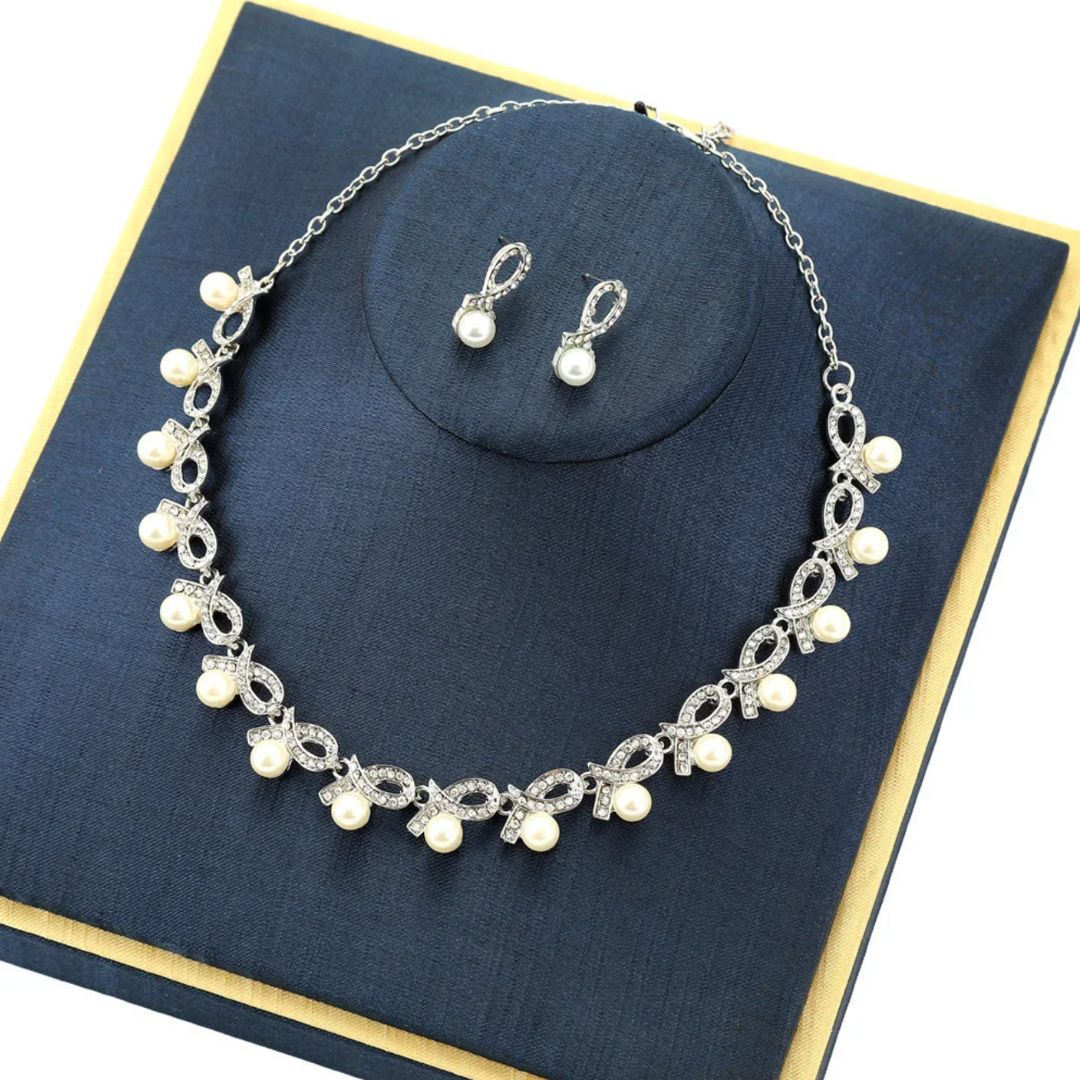 The Twisted Tale Necklace | Alluring Rhinestone and Pearls Set - Image 2