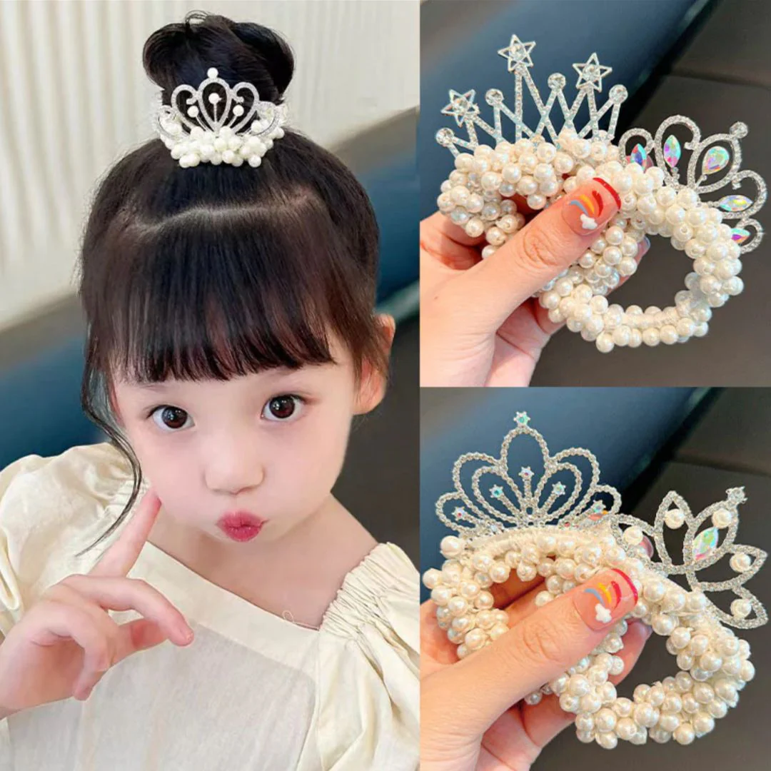 Princess Tiara Pearl Hair Tie – Royal Bun Accessory for Girls