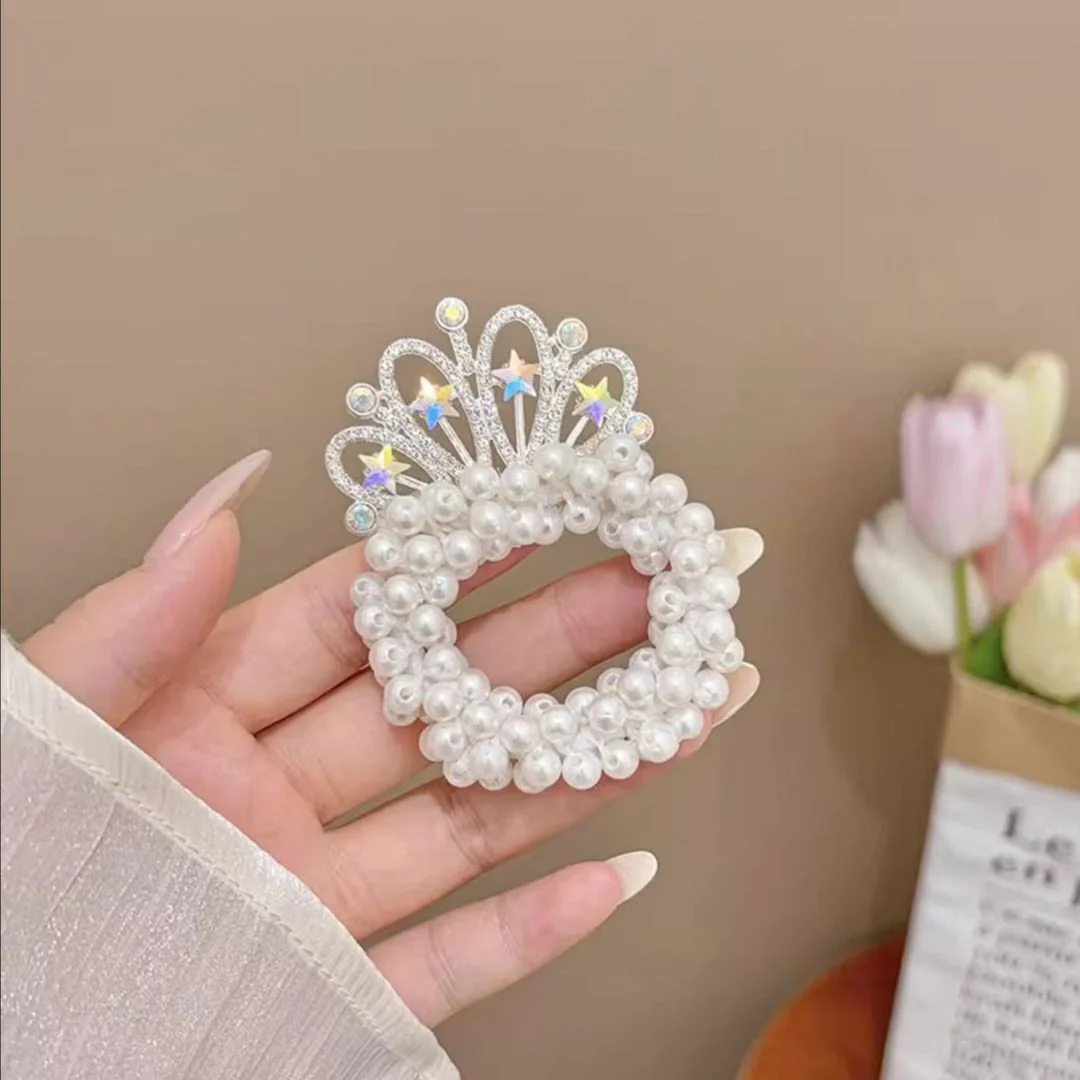 Princess Tiara Pearl Hair Tie – Royal Bun Accessory for Girls - Image 2