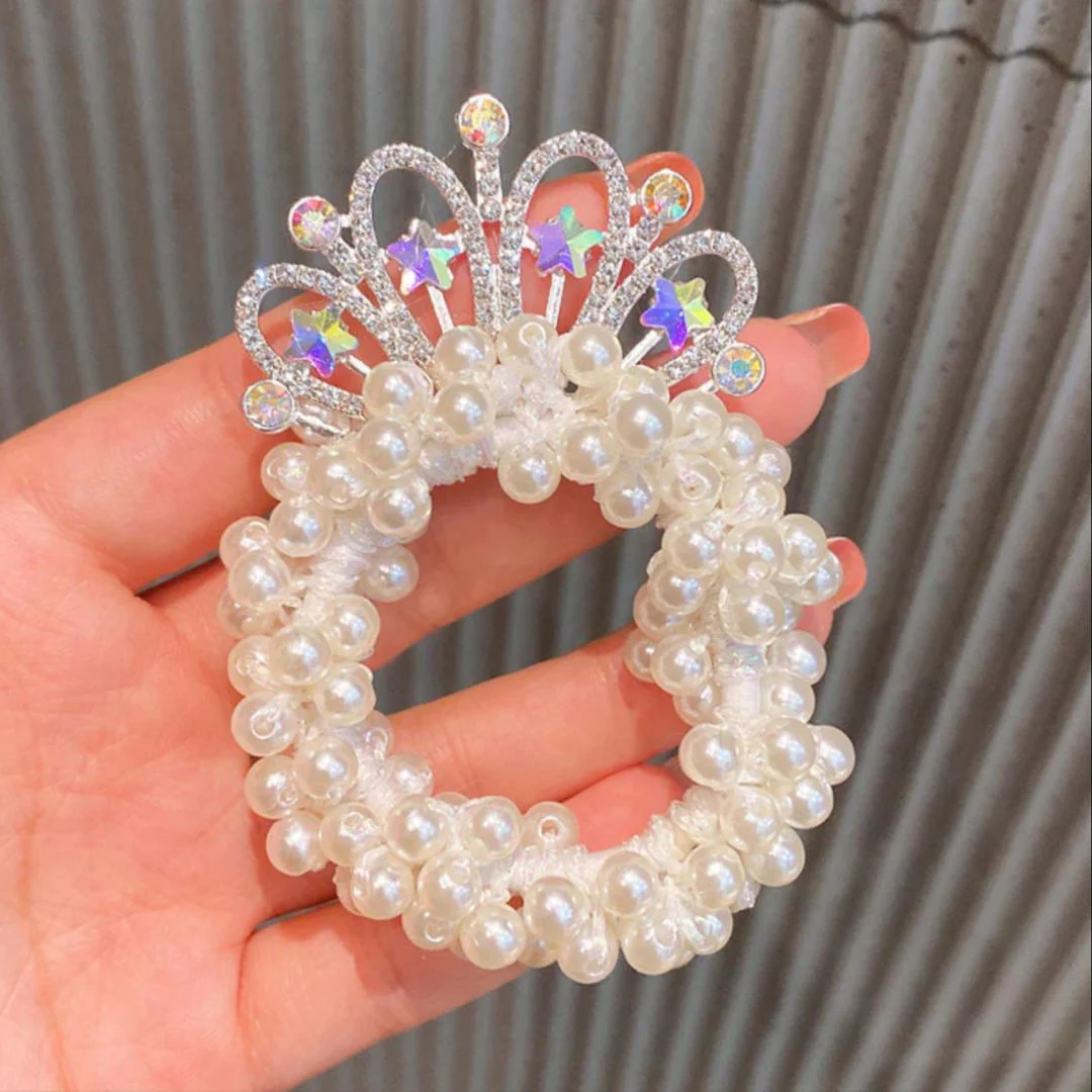 Princess Tiara Pearl Hair Tie – Royal Bun Accessory for Girls - Image 3