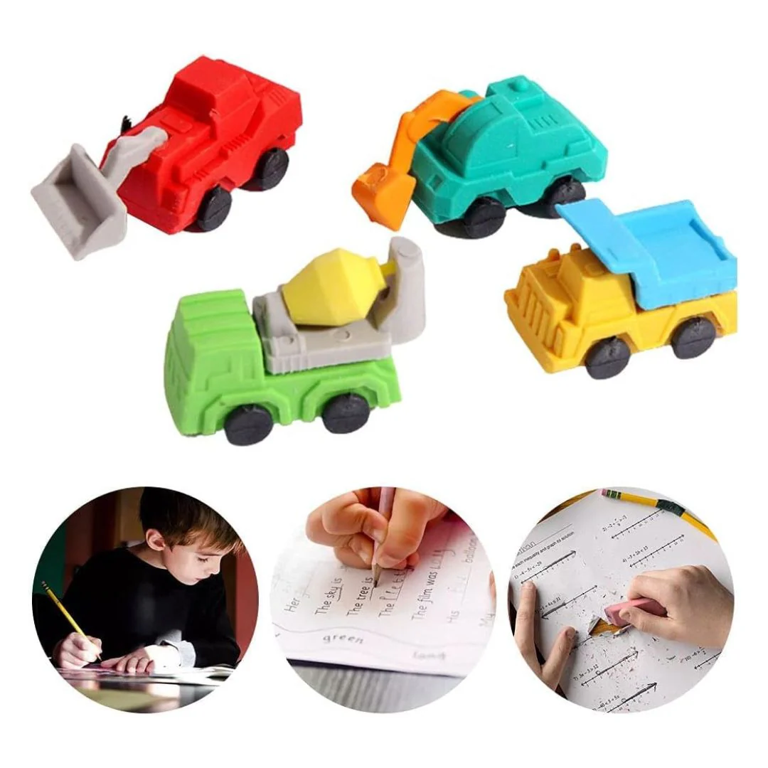 Tiny Vehicle Erasers Set for Back to School Gifts, and Party Favors (Random Shapes and Color) - Image 2