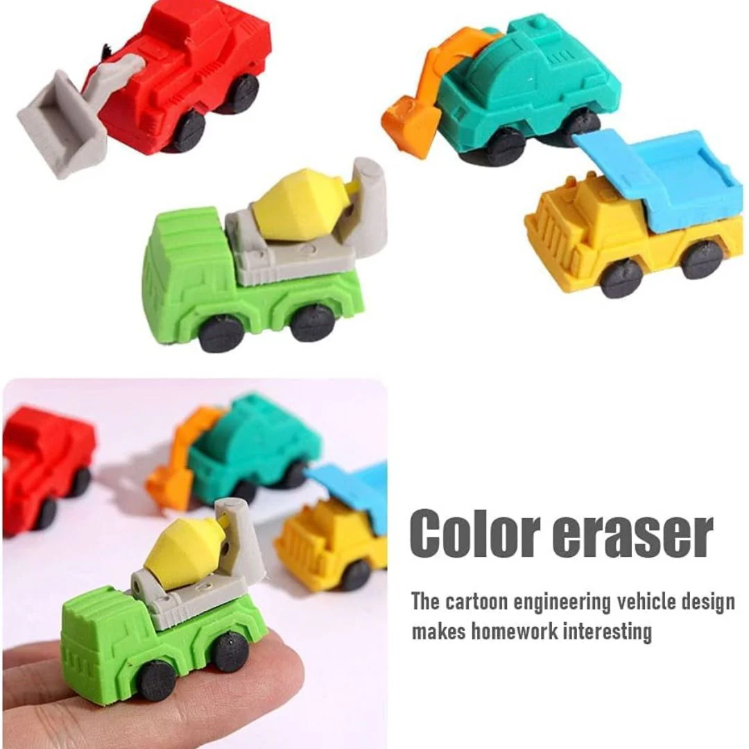 Tiny Vehicle Erasers Set for Back to School Gifts, and Party Favors (Random Shapes and Color) - Image 5