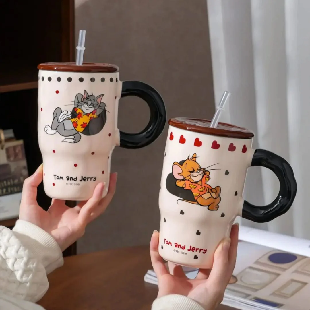 Tom And Jerry Ceramic Mug With Straw