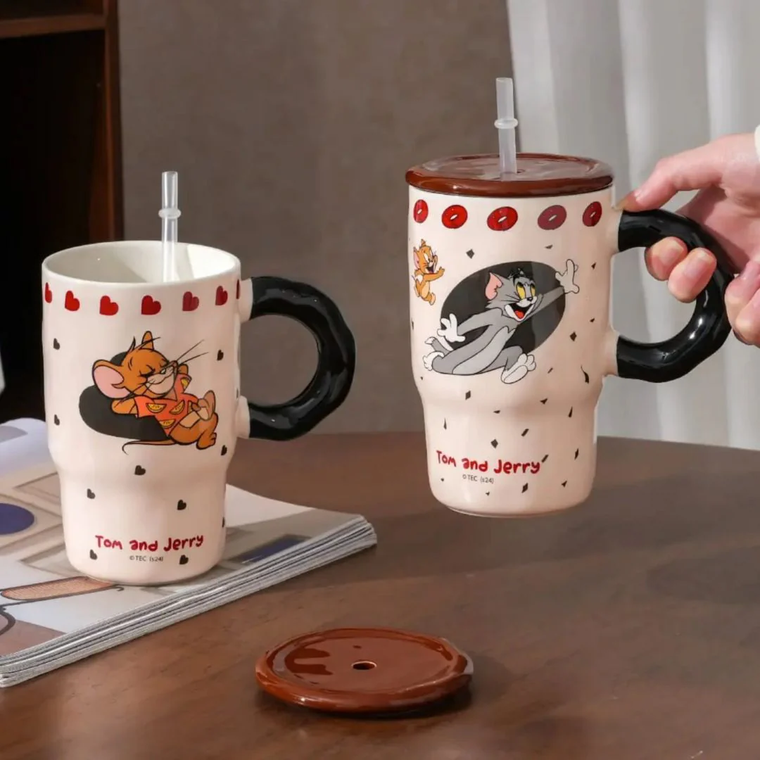 Tom And Jerry Ceramic Mug With Straw - Image 2