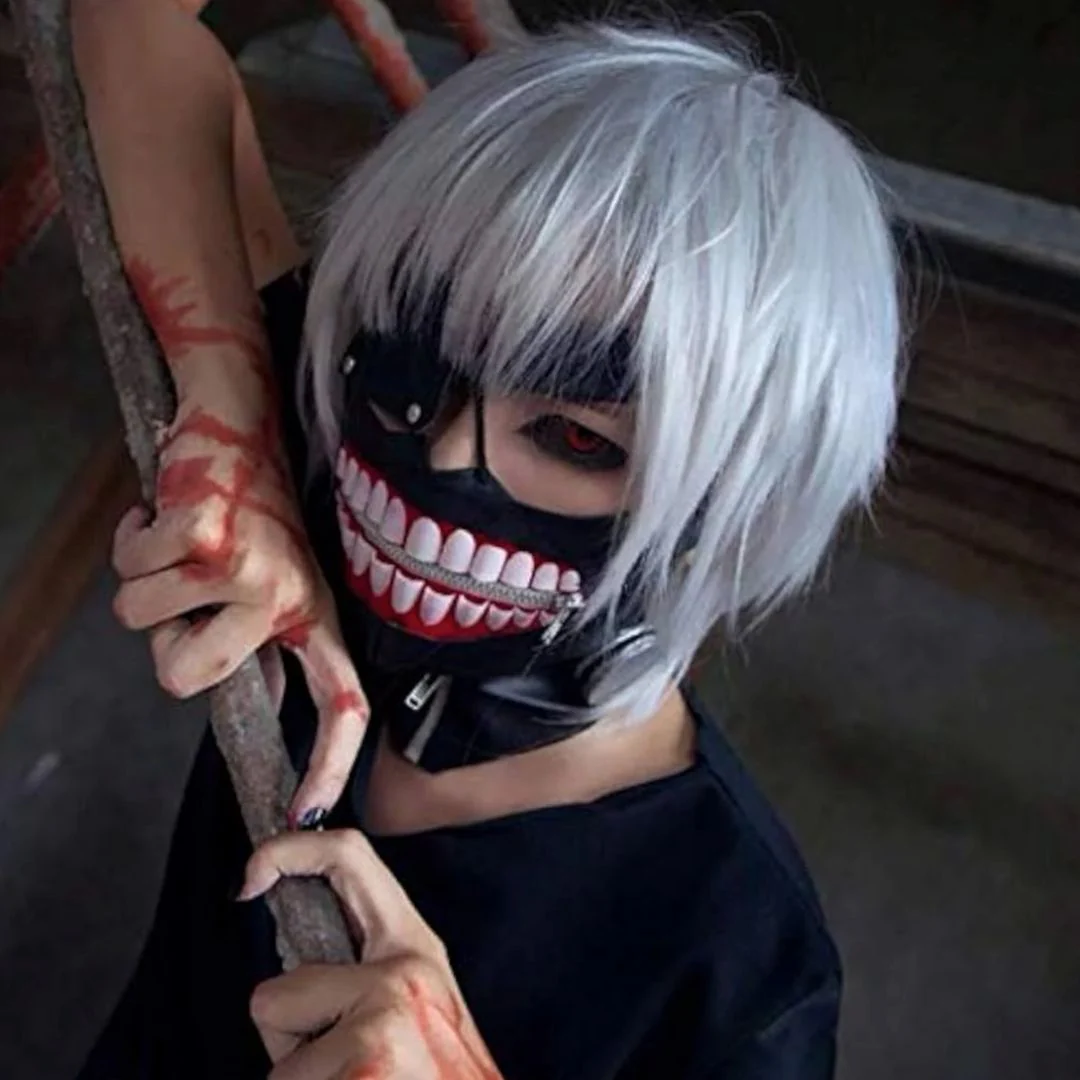 Demon Slayer Tokyo Ghoul Kaneki Ken Cosplay Wig – Silver White Anime Wig for Cosplay