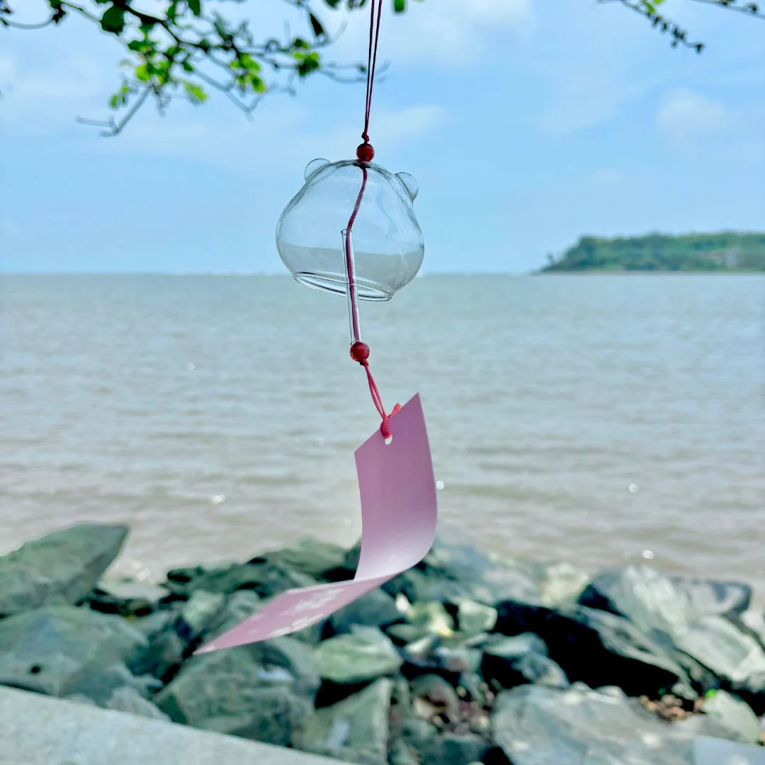Teddy Bear Wind Chime | Transparent Glass Blessing Bell - Image 3