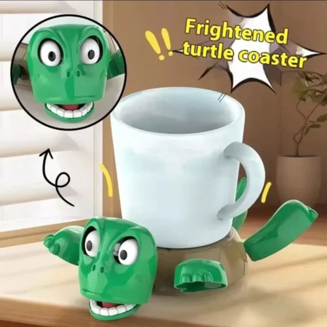 Turtle Funny Coaster – Hilariously Quirky Frightened Turtle Mug Mat - Image 3
