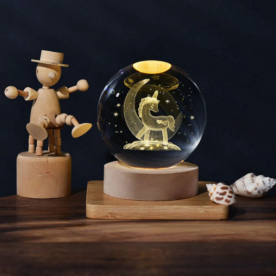 Unicorn Globe Crystal Lamp | Creative LED Crystal Ball Lamp for Desk Decor