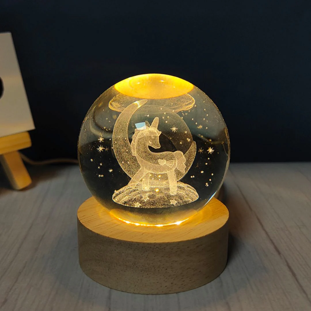 Unicorn Globe Crystal Lamp | Creative LED Crystal Ball Lamp for Desk Decor - Image 3