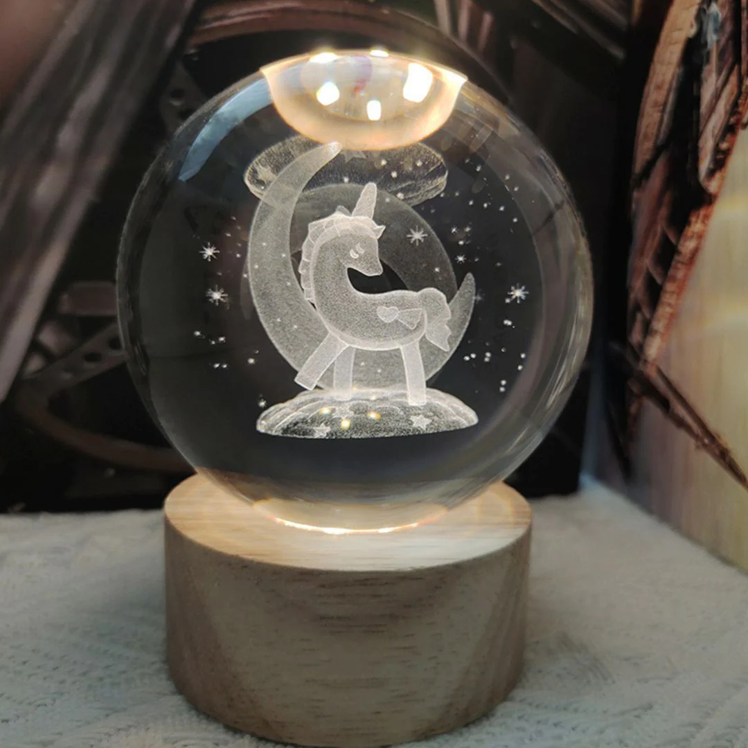 Unicorn Globe Crystal Lamp | Creative LED Crystal Ball Lamp for Desk Decor - Image 4