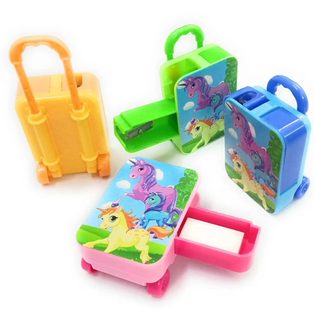 Unicorn Sharpener Eraser Suitcase | Pretty Trolley Bag Stationery for Kids - Image 3