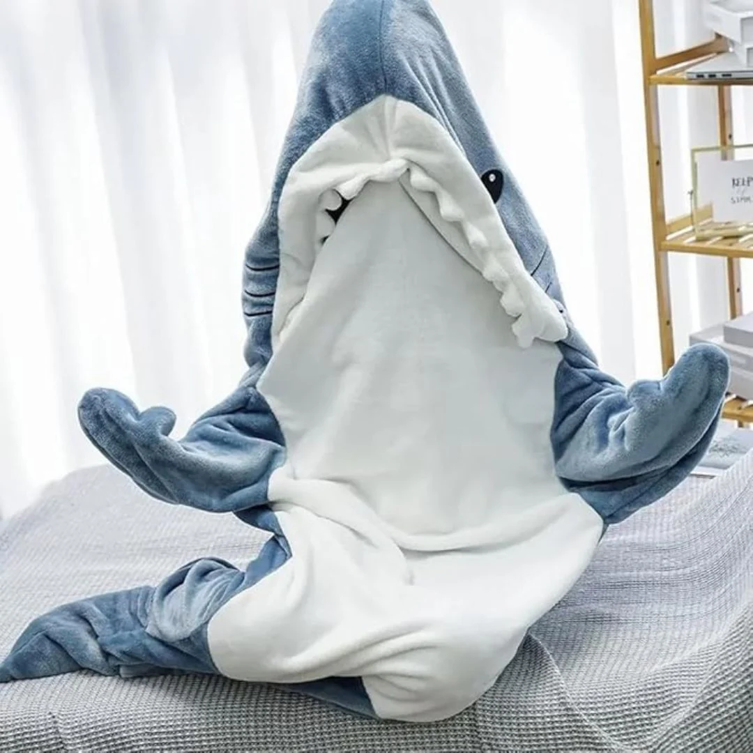 Wearable Shark Blanket – Ultra Soft Flannel Hoodie Onesie for Adults