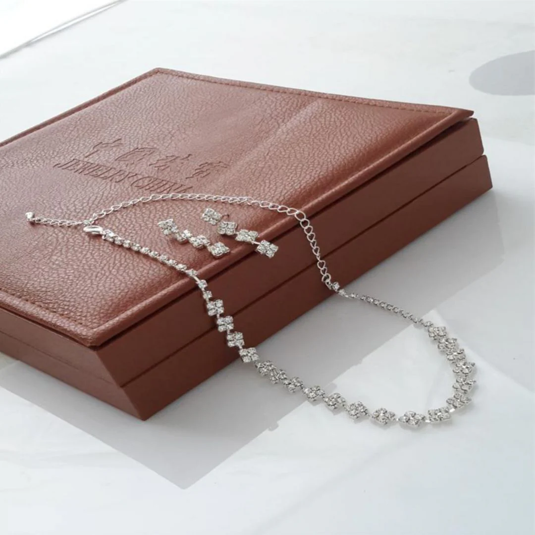 Wedding Necklace Earrings Set | Silver Rhinestones Necklace Set - Image 2