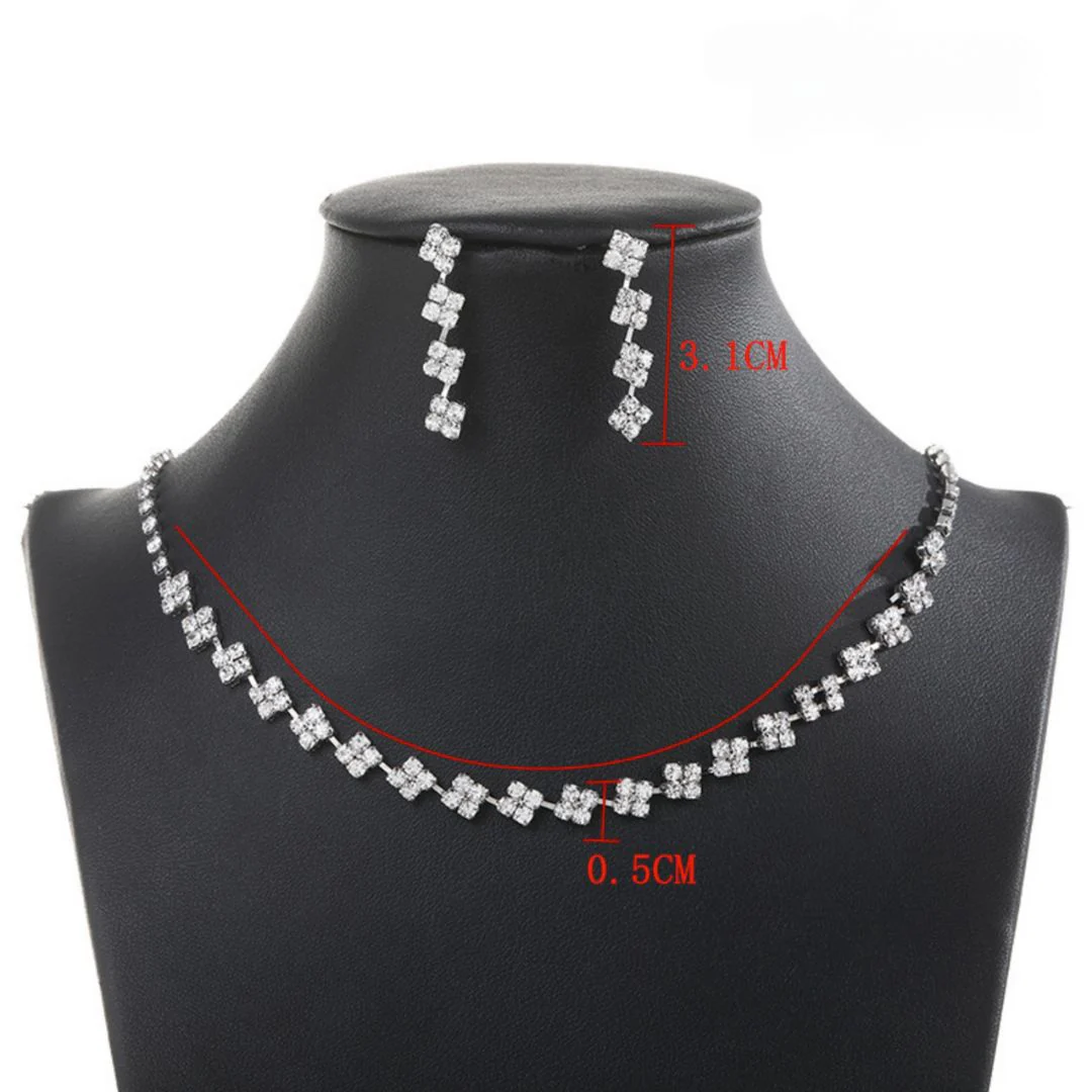 Wedding Necklace Earrings Set | Silver Rhinestones Necklace Set - Image 3