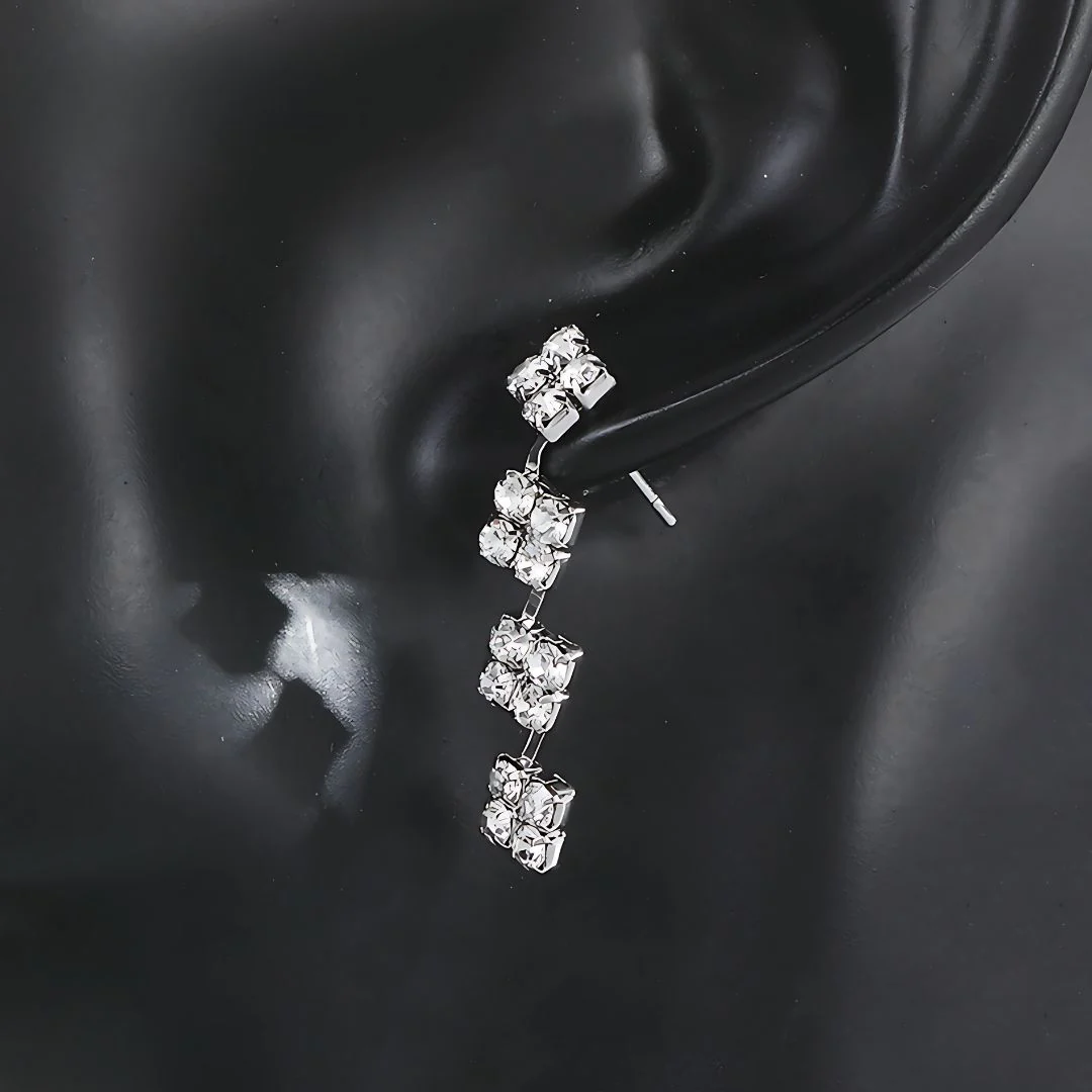 Wedding Necklace Earrings Set | Silver Rhinestones Necklace Set - Image 4