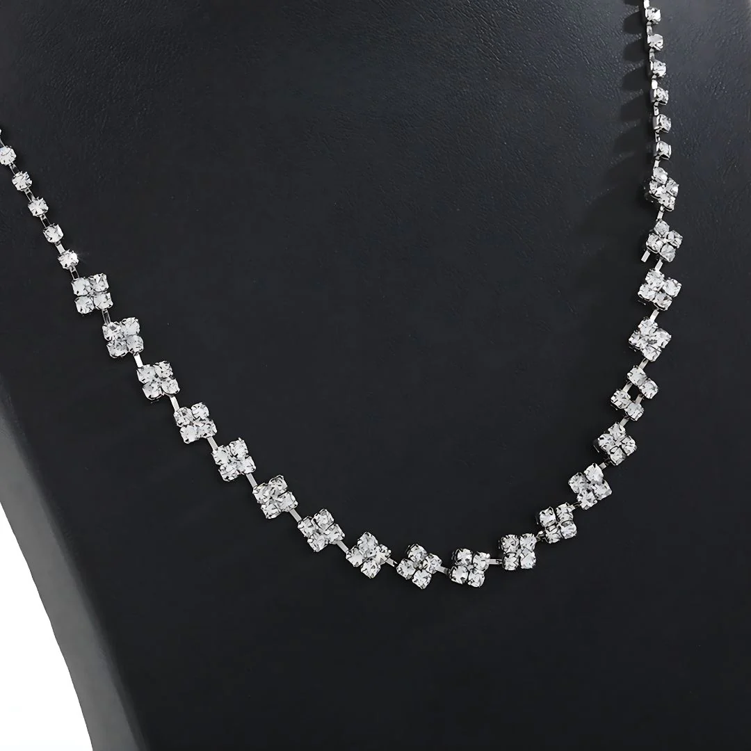 Wedding Necklace Earrings Set | Silver Rhinestones Necklace Set - Image 5