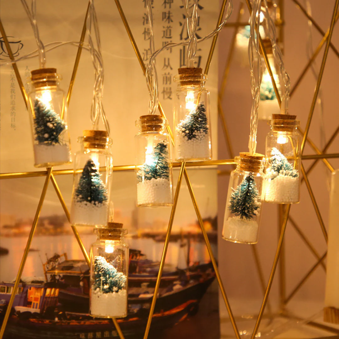Wishing Bottle Christmas String Lights – Mini Snowy Jar LED Fairy Lights - Image 3
