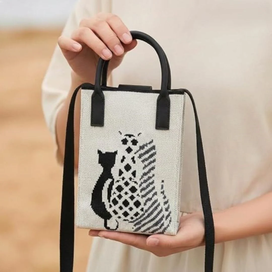 Woven Phone Holder Tote With Shoulder Strap For Women - Image 2
