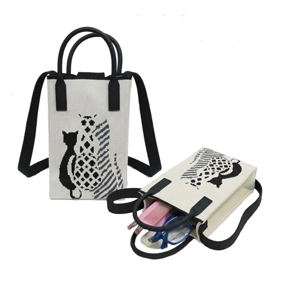 Woven Phone Holder Tote With Shoulder Strap For Women - Image 3