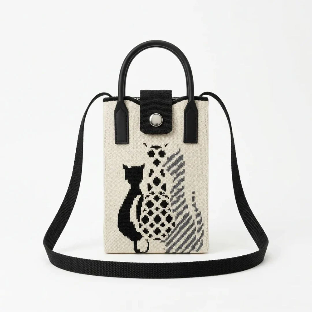 Woven Phone Holder Tote With Shoulder Strap For Women - Image 5